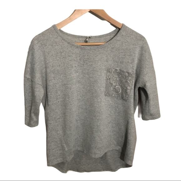Wallflower Gray Lace Pocket Shirt Medium - Picture 1 of 5